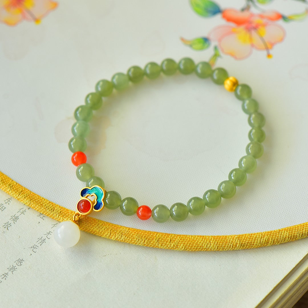 S925 Sterling Silver Nephrite Jade Bangle - Autumn Chrysanthemum Style