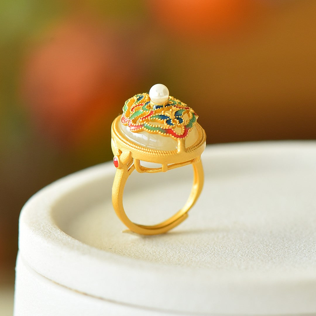 S925 Silver Nephrite Jade Double Butterfly Ring - Romantic Design