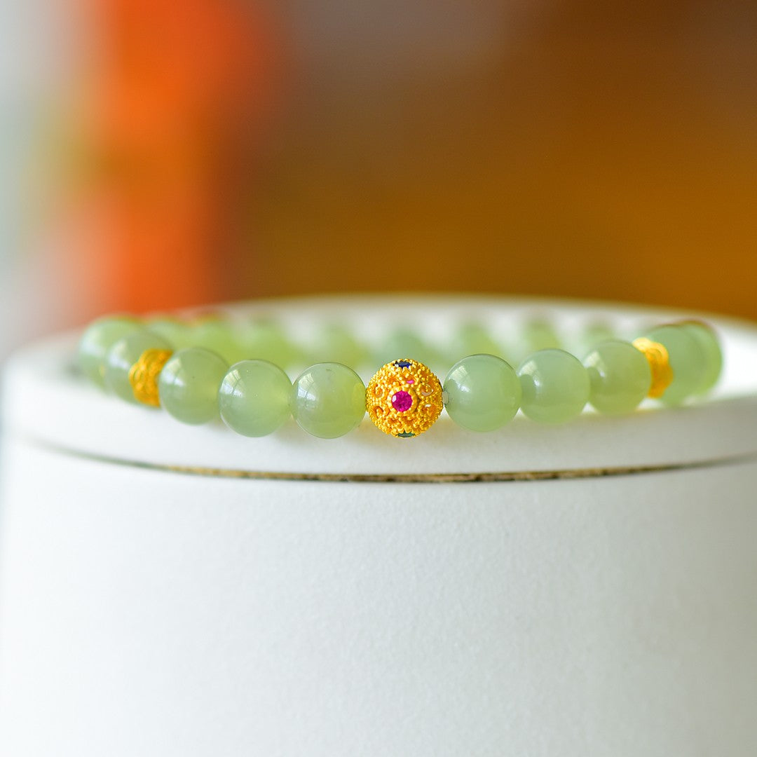 S925 Silver Enamel Nephrite Jade Bangle - Success Fine Texture Style