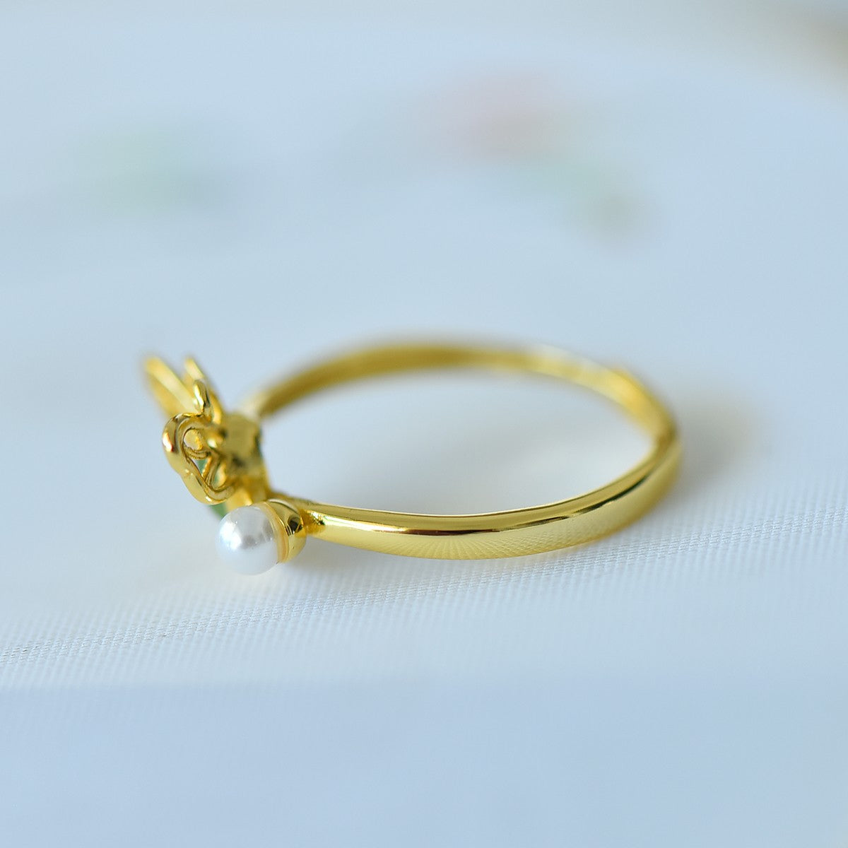 S925 Sterling Silver Nephrite Jade Butterfly Water-drop Ring