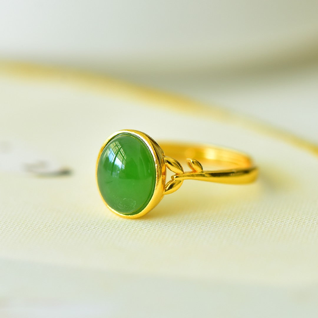 S925 Silver Nephrite Green Jade Success Ring - Elegant Design