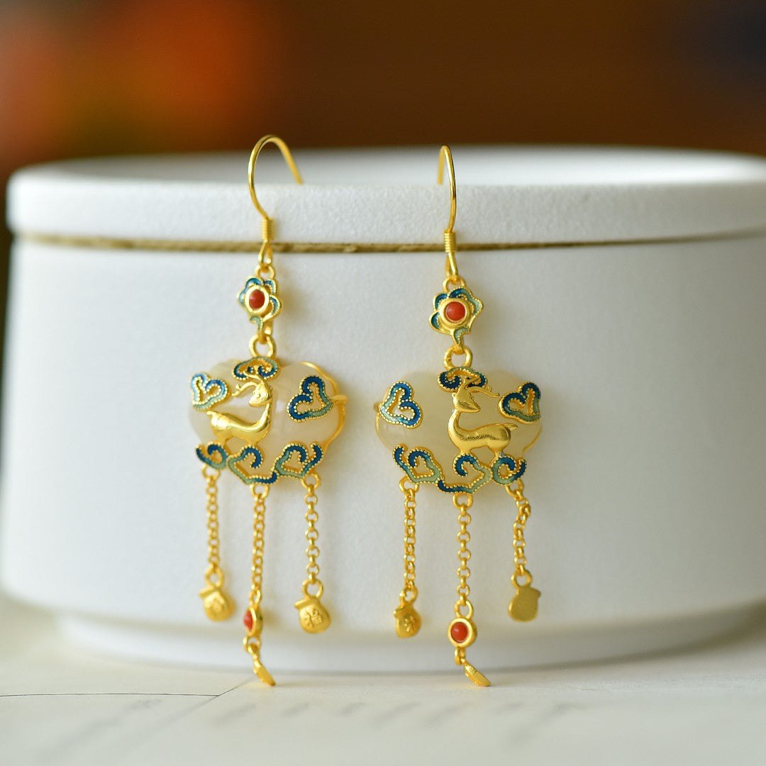 S925 Sterling Silver Enamel Nephrite Jade Always With You Jewelry Set