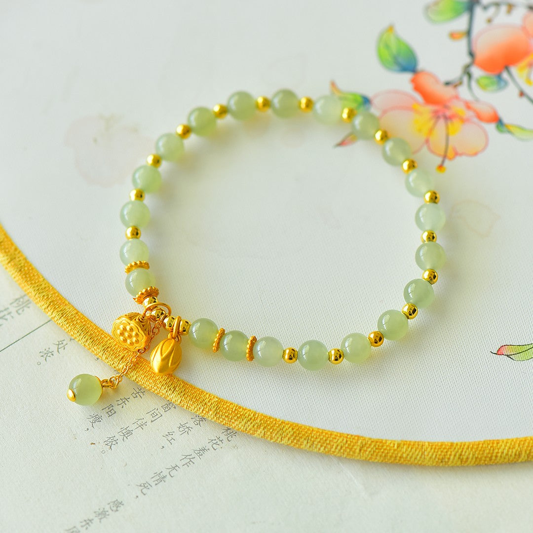 S925 Sterling Silver Nephrite Jade Bangle - Hollow Luck Charm Design