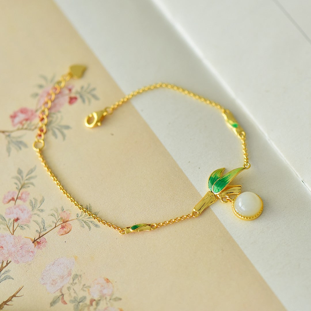 S925 Sterling Silver Enamel Nephrite Jade Bangle - Phoenix Tail Design