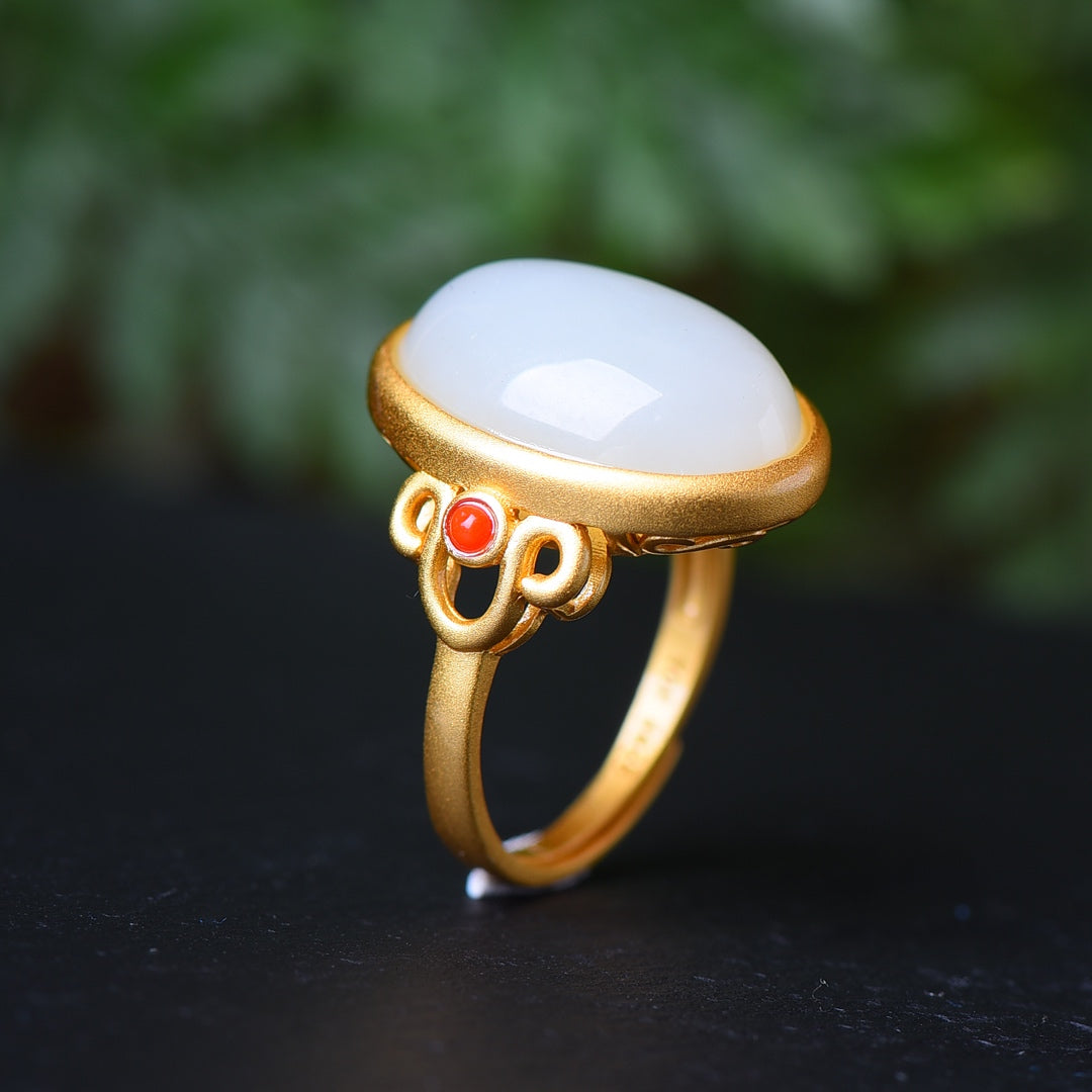 S925 Sterling Silver Nephrite Jade Ring - Modern Minimalist Design