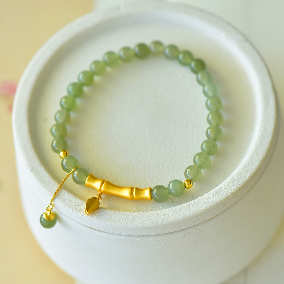 S925 Sterling Silver Nephrite Jade Bangle - Bamboo Joint Success Design