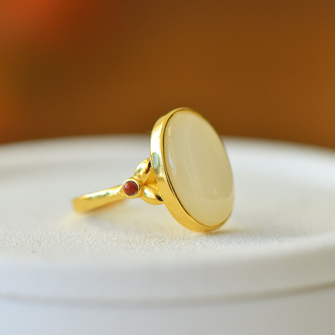 S925 Sterling Silver Nephrite Jade Simple Fashion Ring - Minimalist