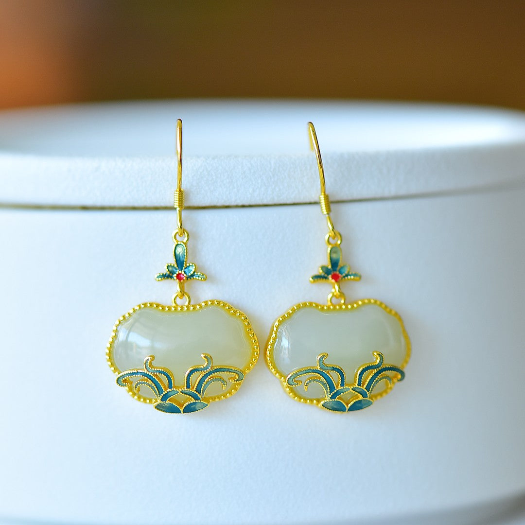S925 Silver Nephrite Jade Orchid Ruyi Lock Jewelry Set - Elegant Collection