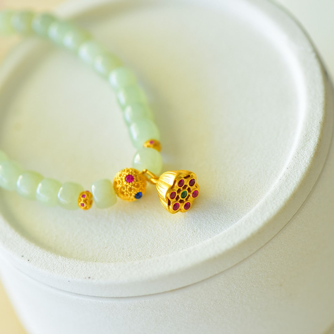 S925 Sterling Silver Nephrite Jade Bangle - Success Ruyi Abacus Style