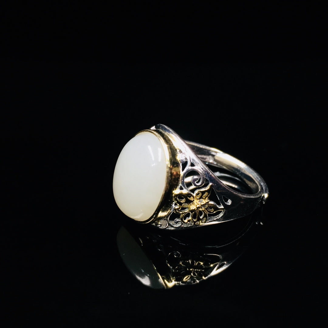 S925 Sterling Silver Nephrite Jade Elegant Simple Ring