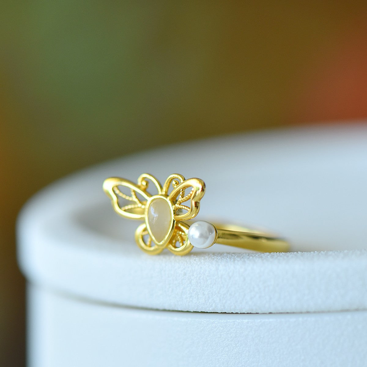 S925 Silver Nephrite Jade Butterfly Hollow-out Ring - Unique Design