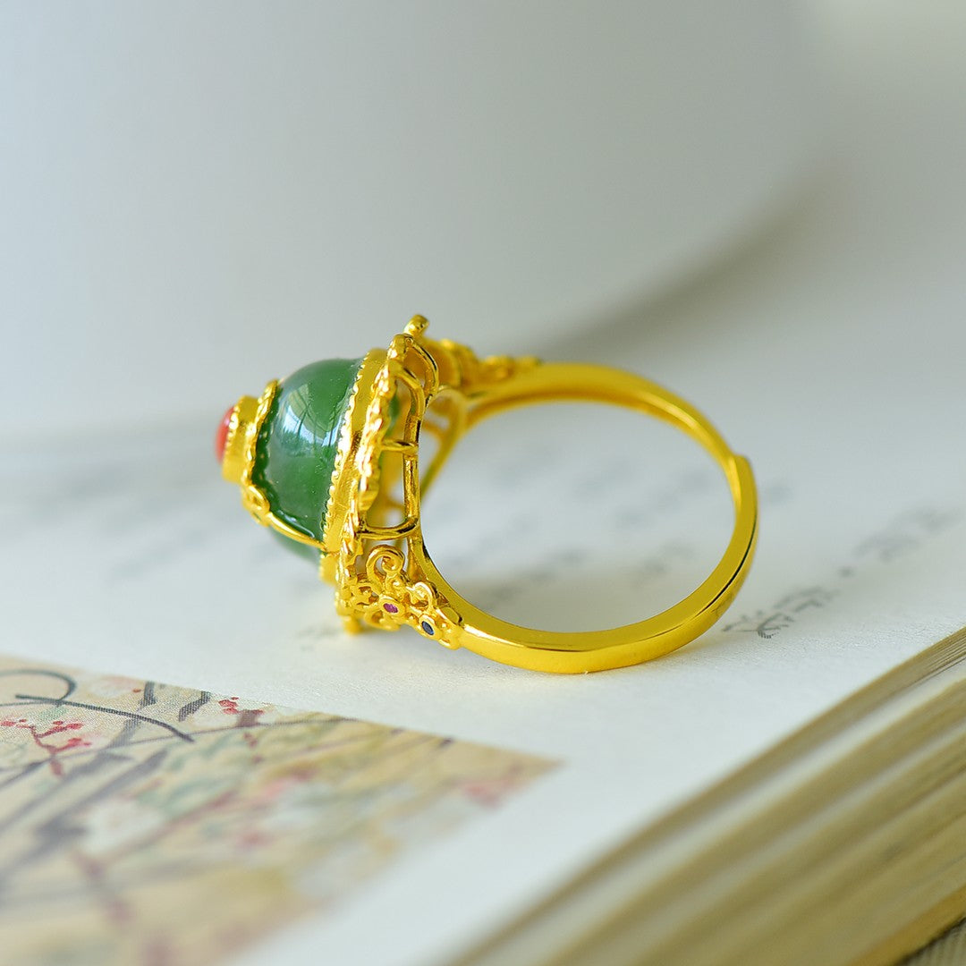 S925 Sterling Silver Nephrite Green Jade Ring - Elegant Simple Texture