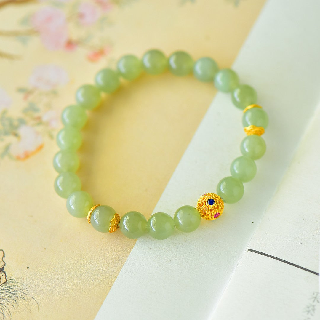 S925 Silver Enamel Nephrite Jade Bangle - Success Fine Texture Style