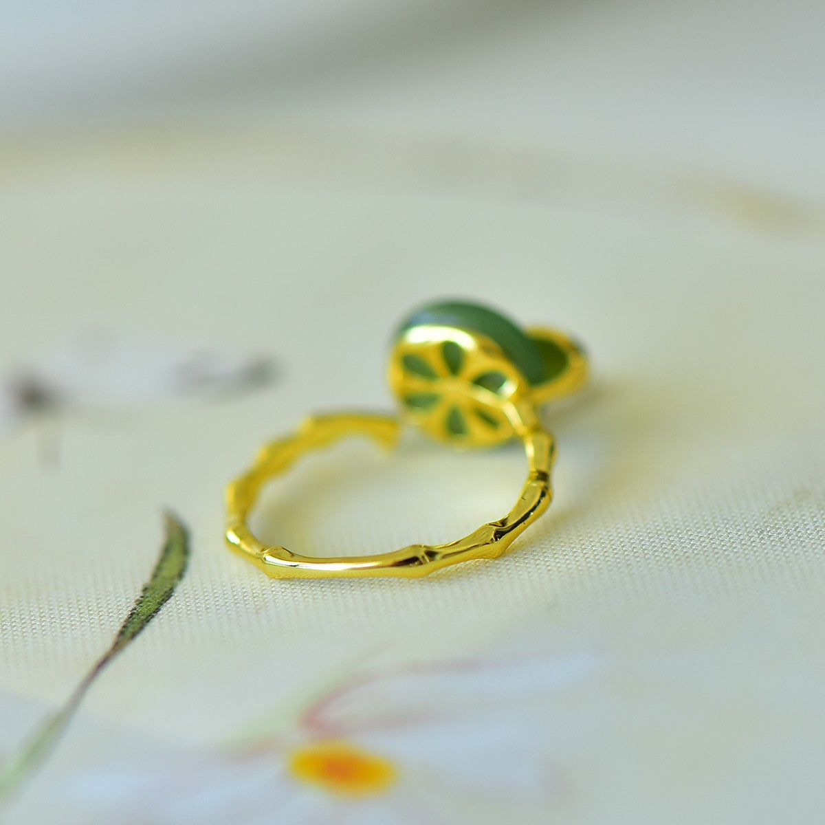 S925 Silver Nephrite Jade Bamboo Joint Success Ring - Success Motif