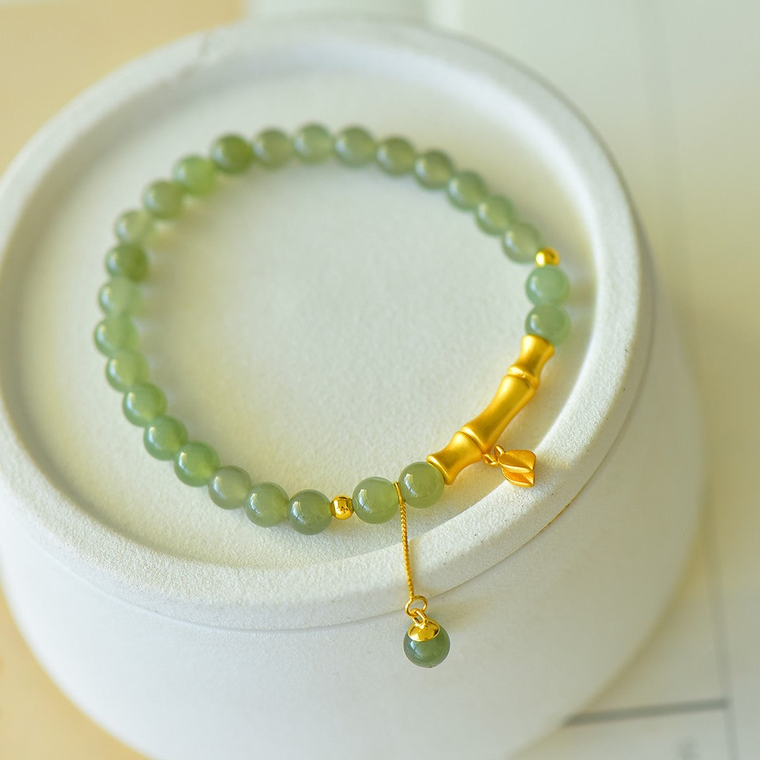 S925 Sterling Silver Nephrite Jade Bangle - Bamboo Joint Success Design