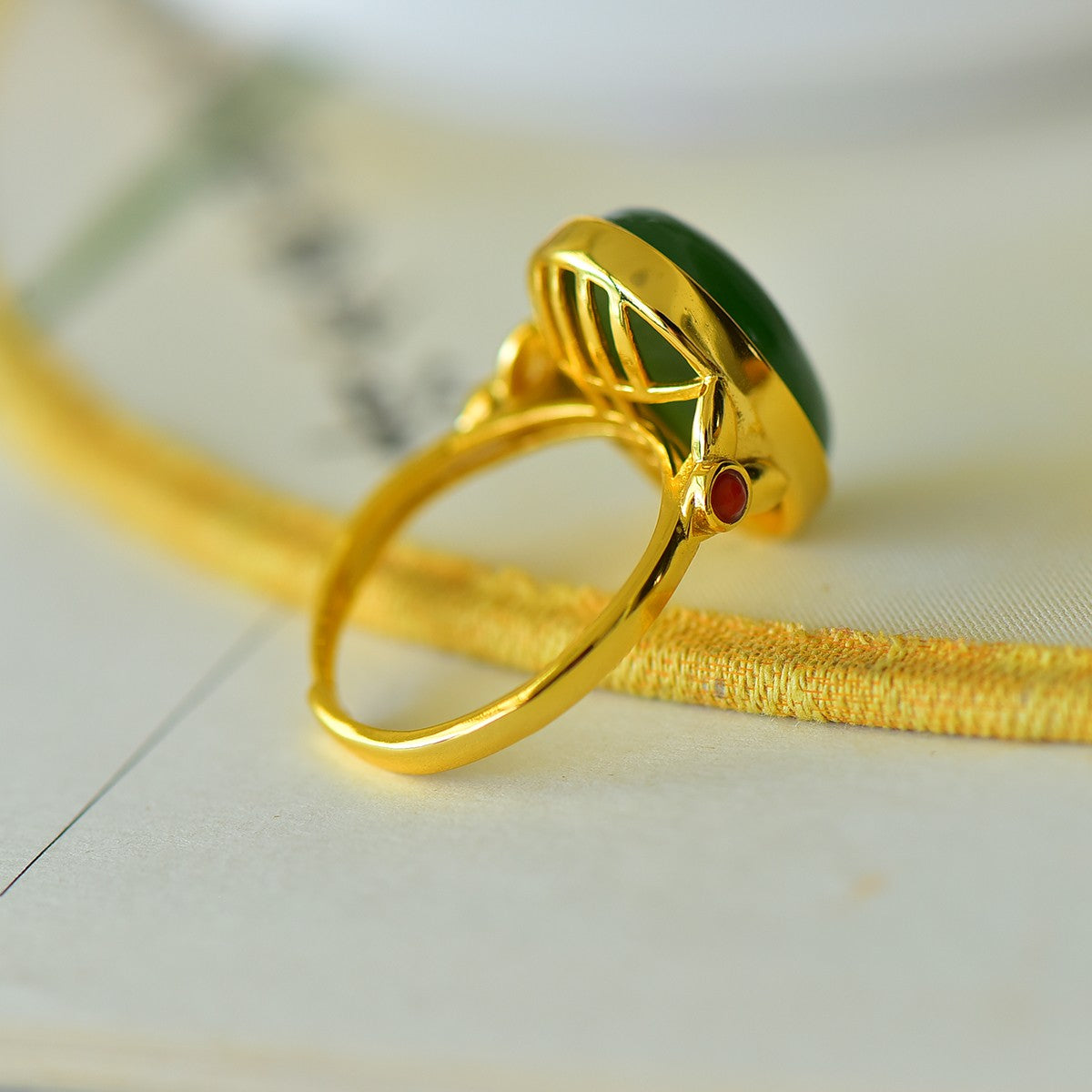 S925 Sterling Silver Nephrite Green Jade Elegant Cabochon Ring