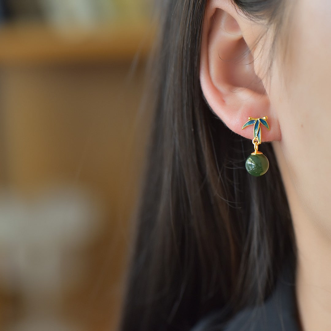 925_Silver_Nephrite_Earrings_Simple_With_Certificate_112