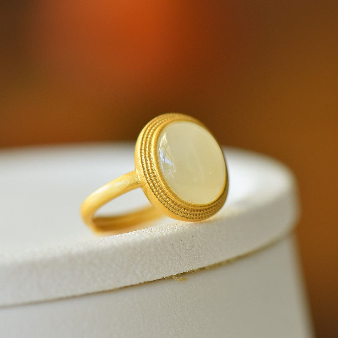 S925 Silver Nephrite Jade Elegant Simple Ring