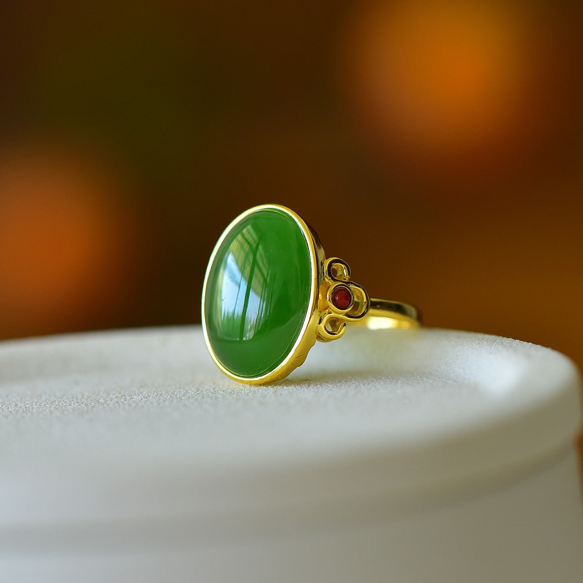 S925 Sterling Silver Nephrite Green Jade Everything as Desired Ring