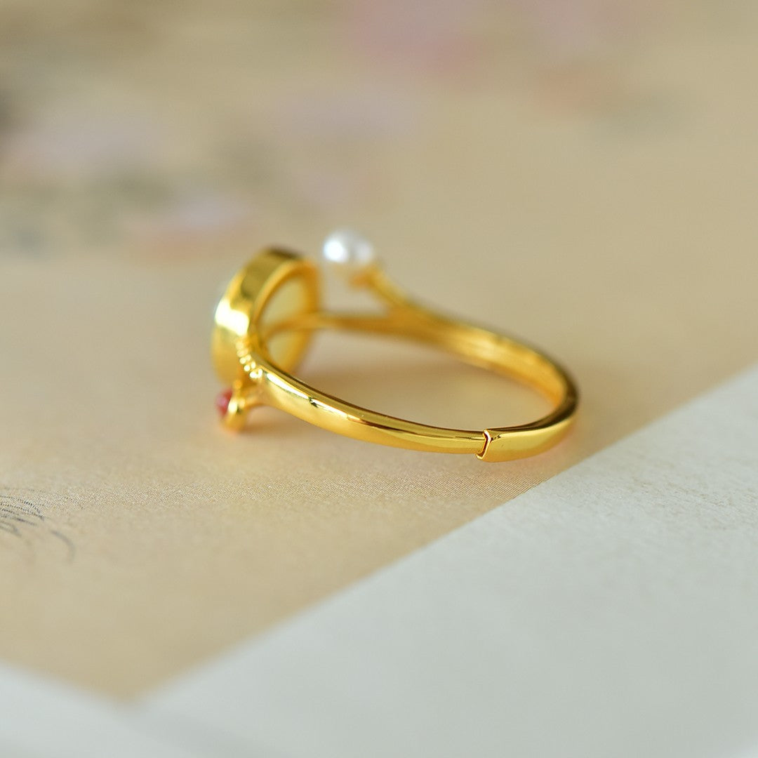 S925 Silver Nephrite Jade Fullness Ring - Ancient Style Jewelry