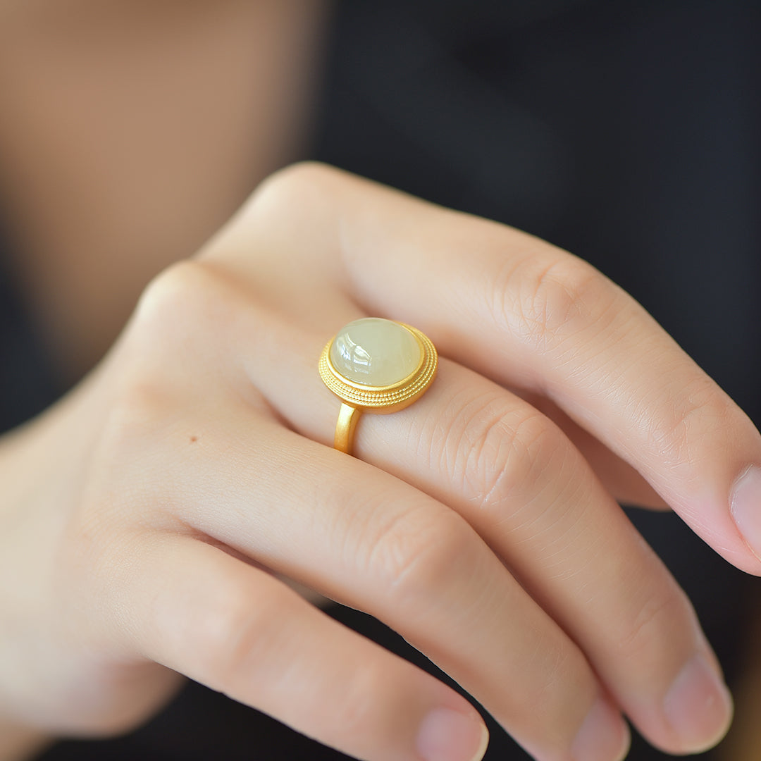 S925 Silver Nephrite Jade Elegant Simple Ring