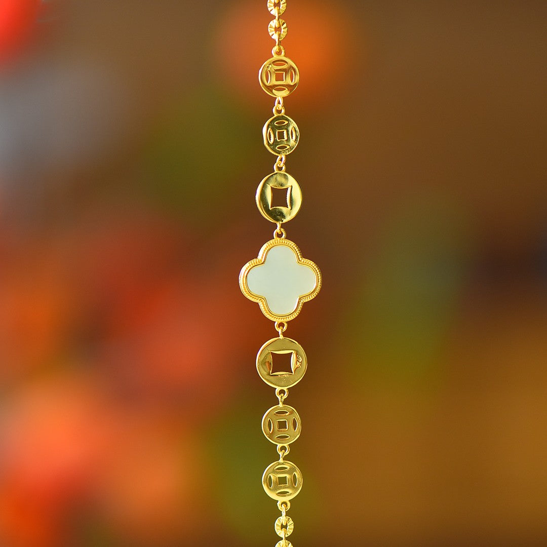 S925 Silver Enamel Nephrite Jade Bangle - Round Cabochon Fashion Style