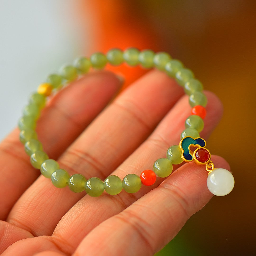 S925 Sterling Silver Nephrite Jade Bangle - Autumn Chrysanthemum Style