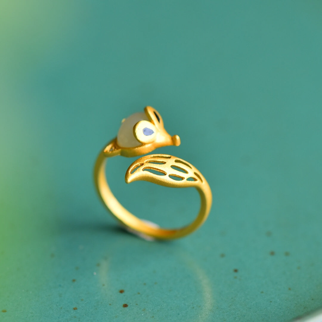 S925 Sterling Silver Nephrite Jade Fox Ring - Romantic Luck