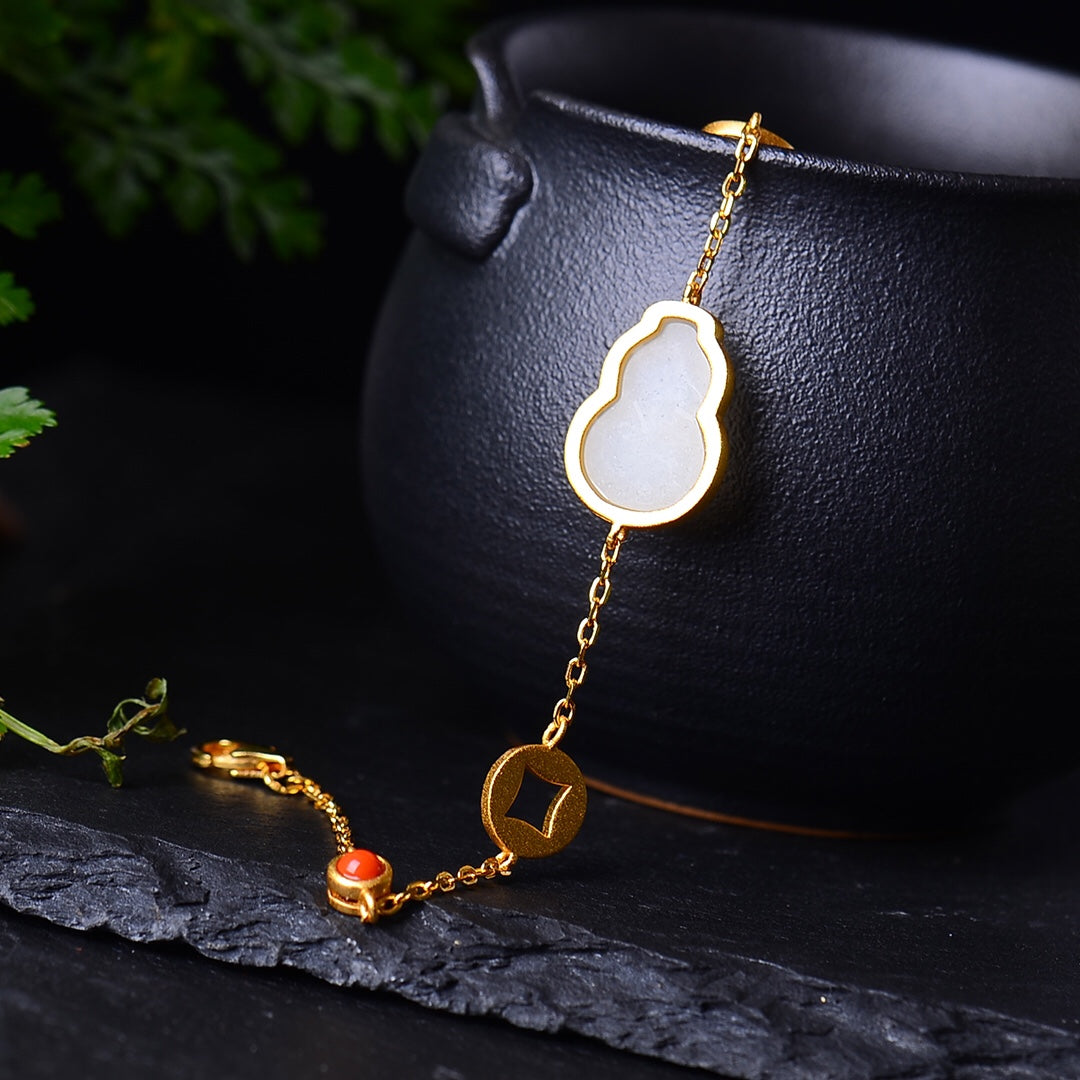 S925 Sterling Silver Nephrite Jade Bangle - Five-Petal Flower Unique Style