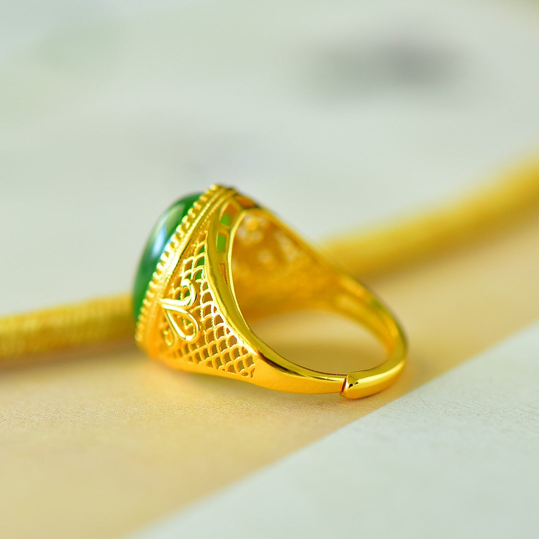 S925 Sterling Silver Nephrite Green Jade Love at First Sight Ring