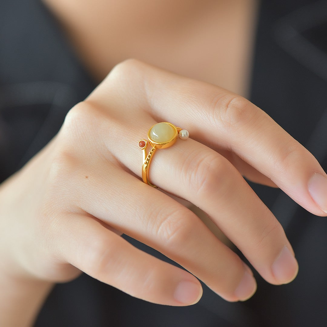 S925 Silver Nephrite Jade Fullness Ring - Ancient Style Jewelry