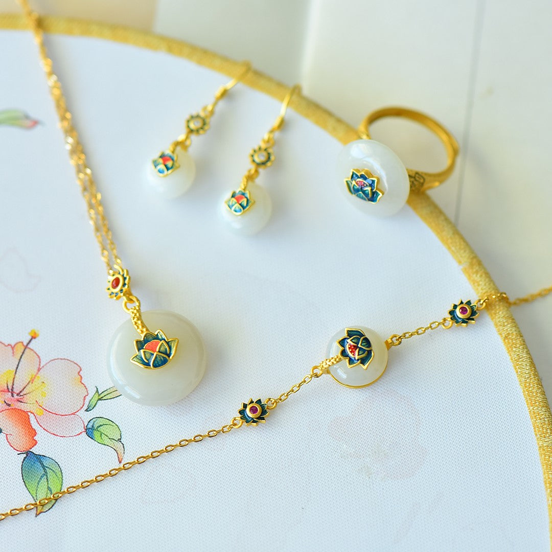 S925 Silver Nephrite Jade Peace & Joy Buckle Jewelry Set