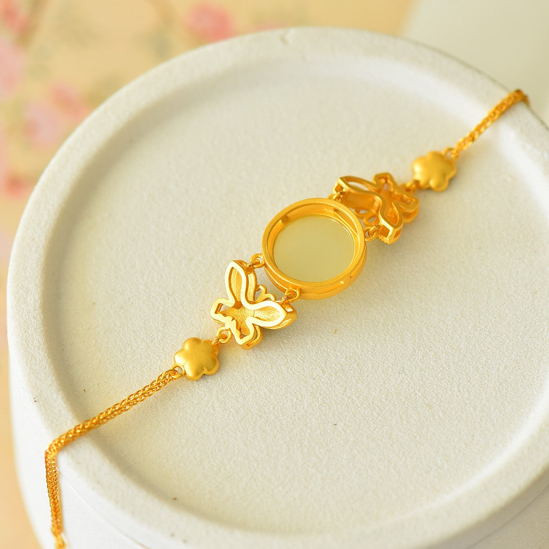 S925 Silver Nephrite Jade Bangle - Butterfly Love Enamel Artisan Style