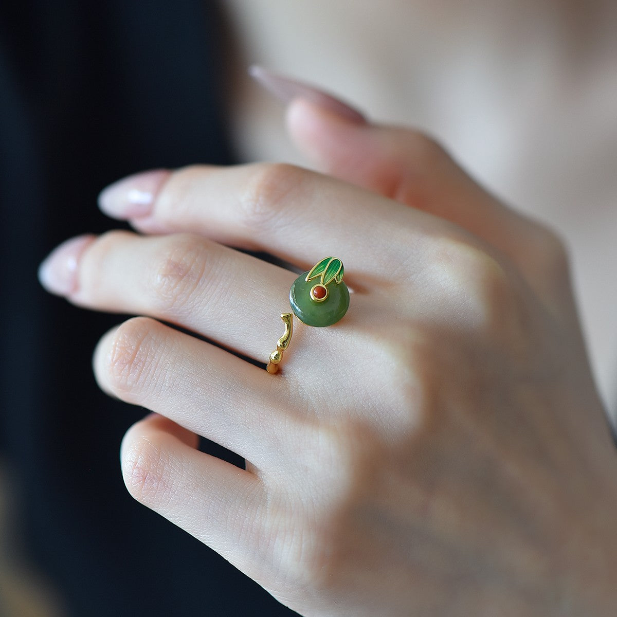 S925 Silver Nephrite Jade Bamboo Joint Success Ring - Success Motif