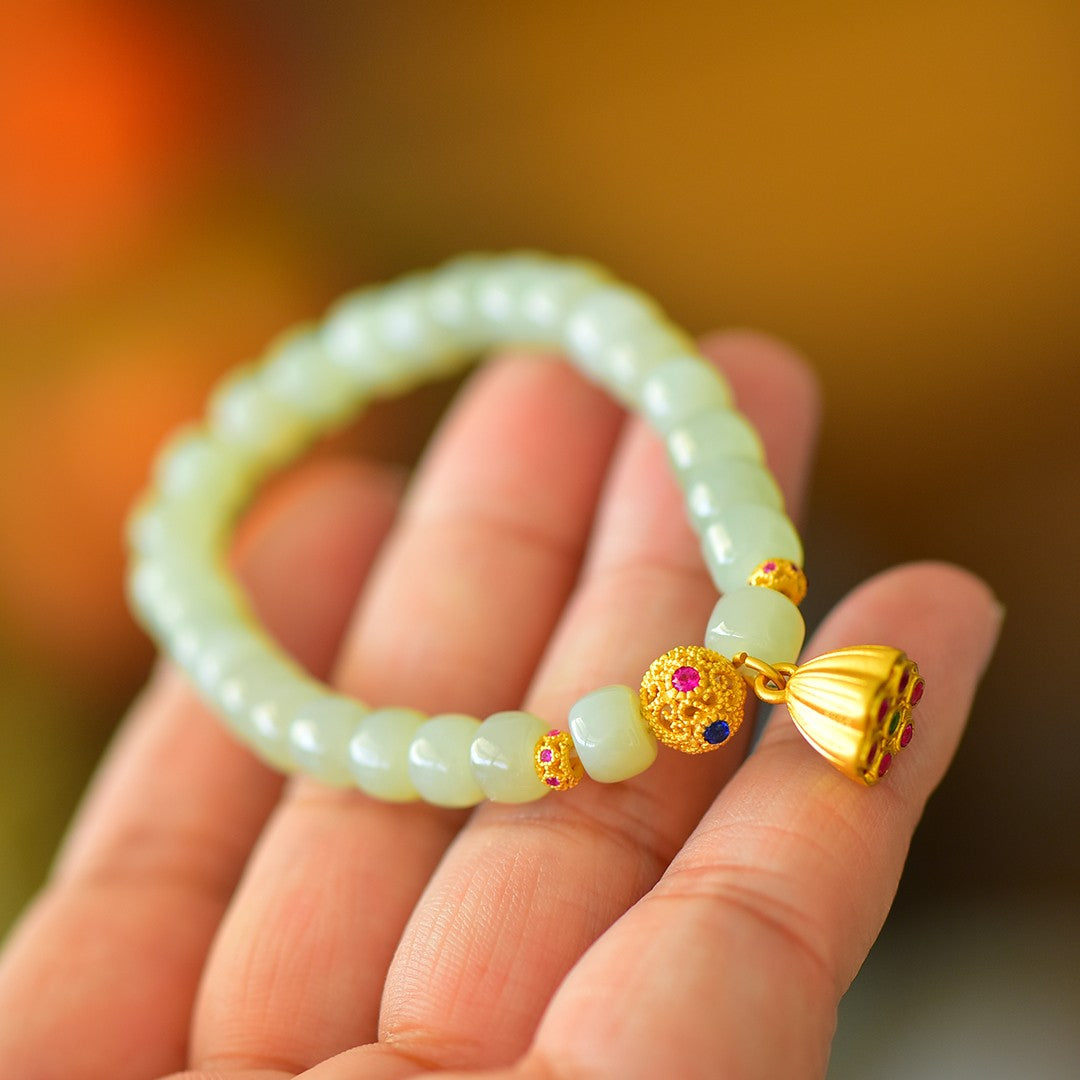 S925 Sterling Silver Nephrite Jade Bangle - Success Ruyi Abacus Style