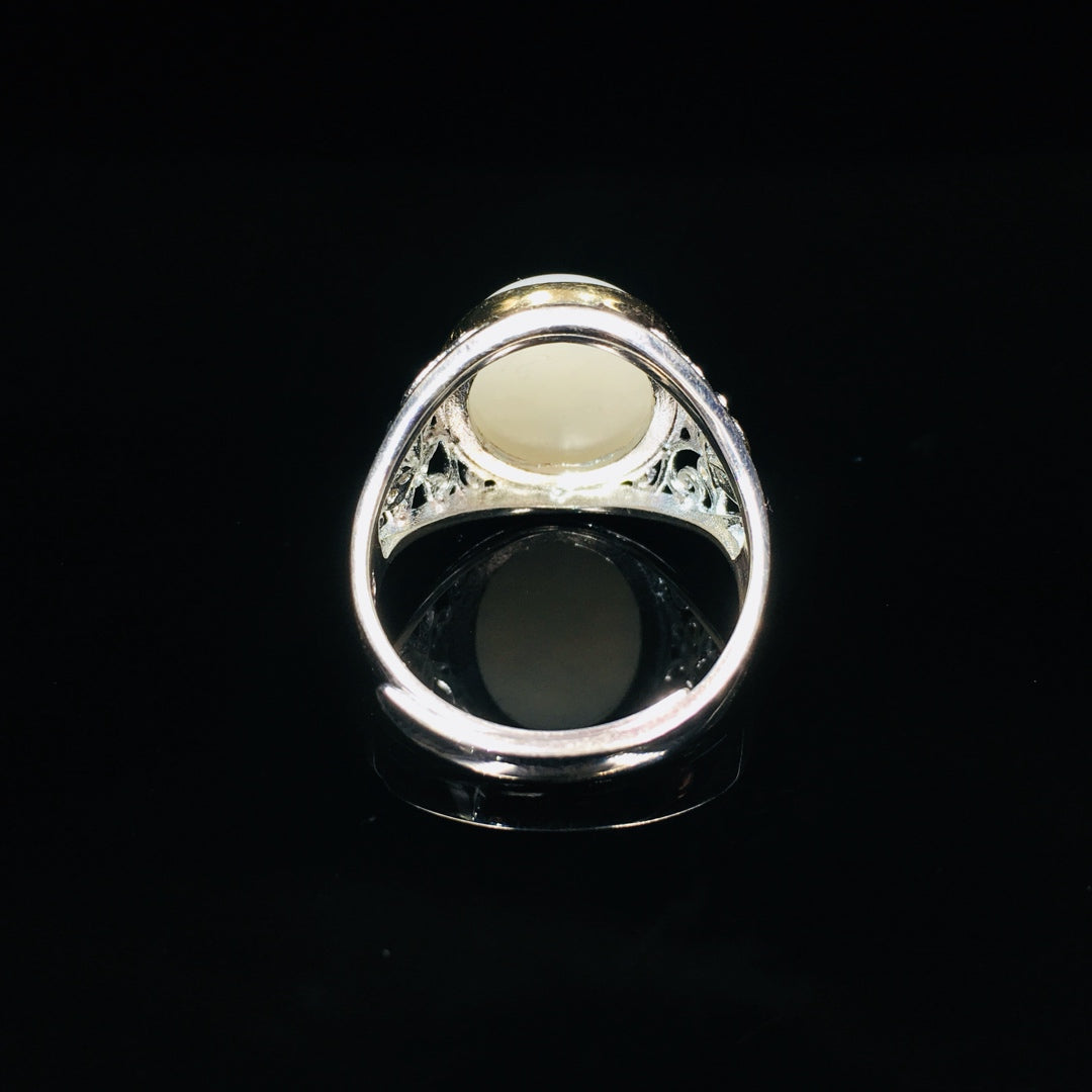 S925 Sterling Silver Nephrite Jade Elegant Simple Ring