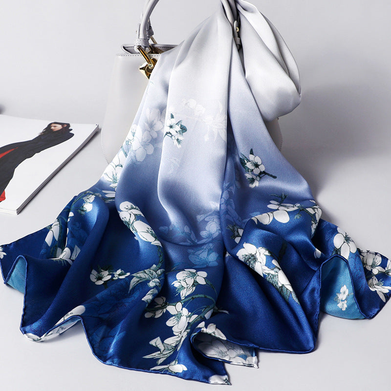 100% Mulberry Silk Scarf - Premium Floral Crepe Satin Long Wrap for Women