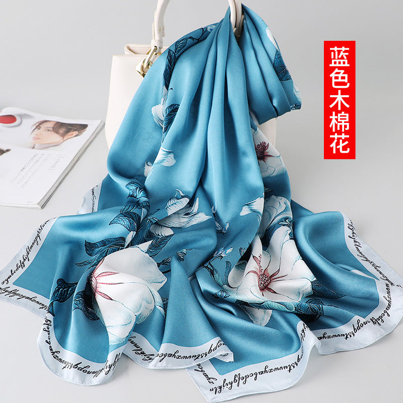 100% Mulberry Silk Scarf - Premium Floral Crepe Satin Long Wrap for Women