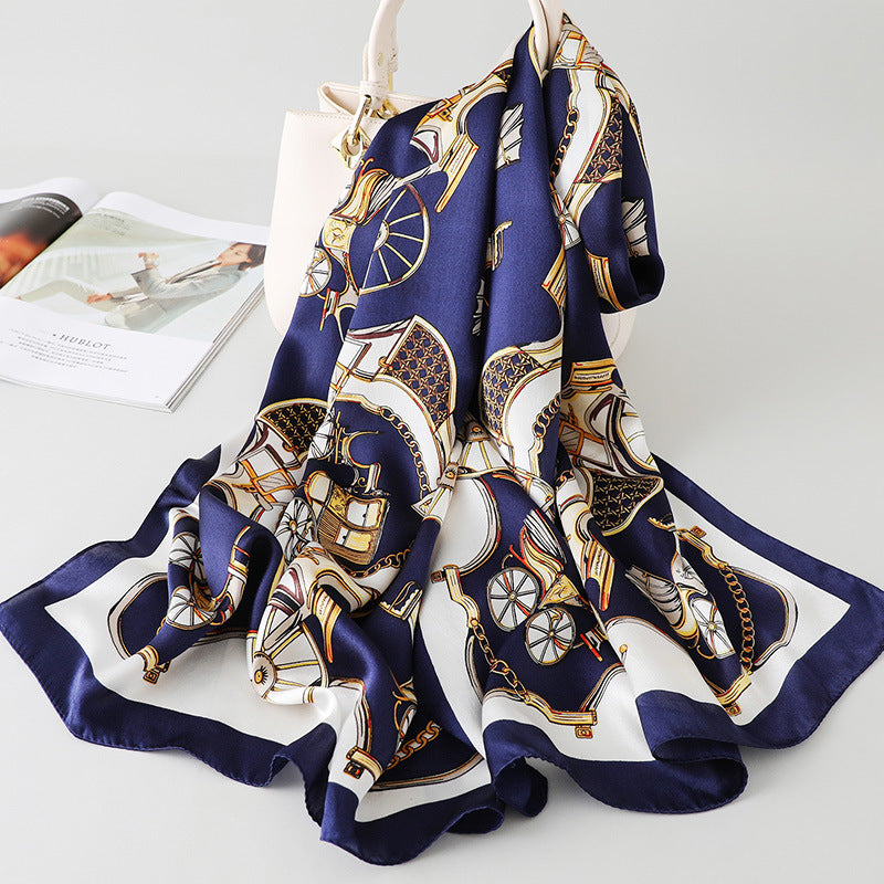 100% Mulberry Silk Scarf - Premium Floral Crepe Satin Long Wrap for Women