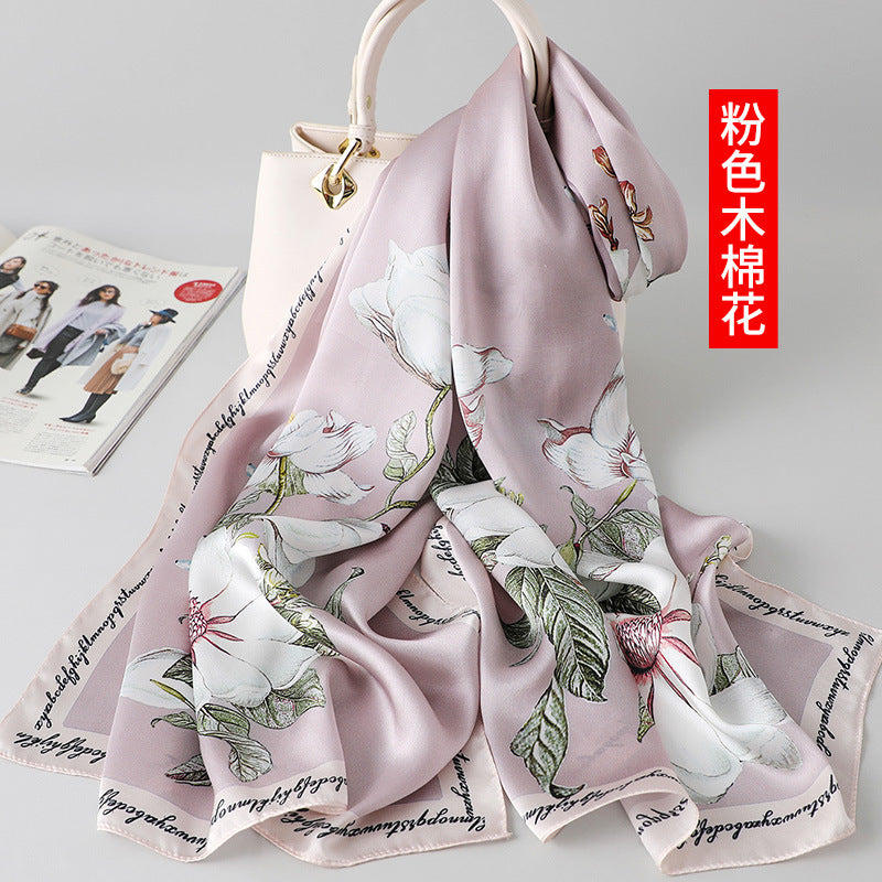 100% Mulberry Silk Scarf - Premium Floral Crepe Satin Long Wrap for Women