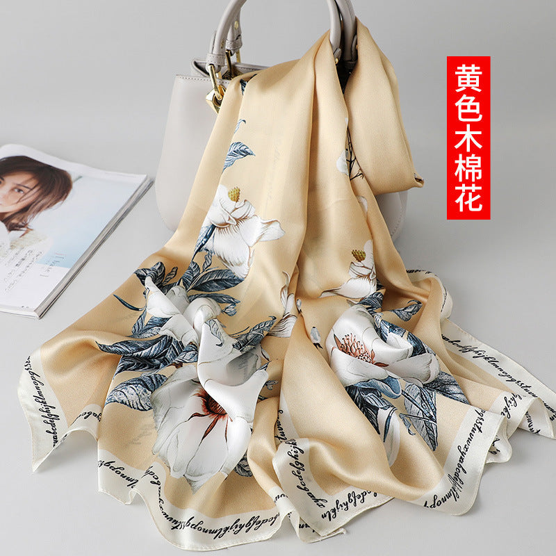 100% Mulberry Silk Scarf - Premium Floral Crepe Satin Long Wrap for Women