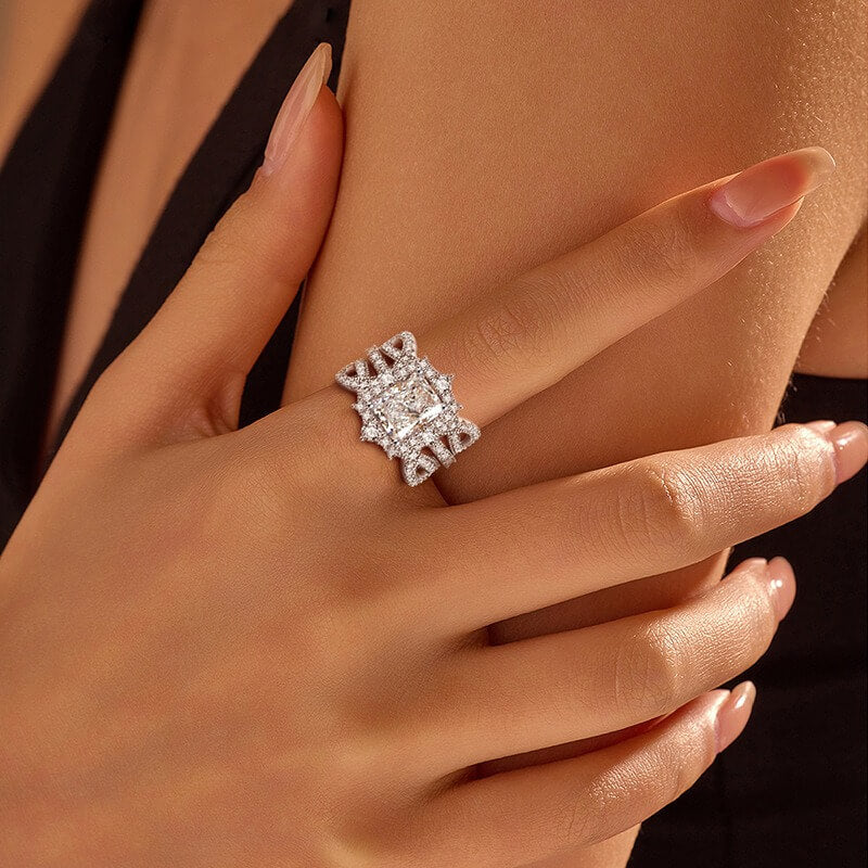 4ct Moissanite Cluster Ring — 925 Sterling Silver Engagement & Wedding Band