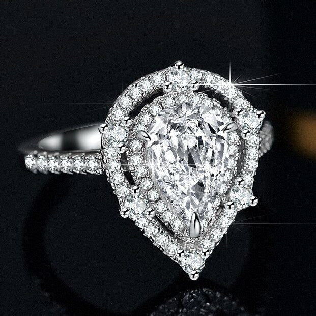2ct Pear-Shaped Ice-Cut Moissanite Ring for Women | S925 Sterling Silver | Elegant Luxury Jewelry