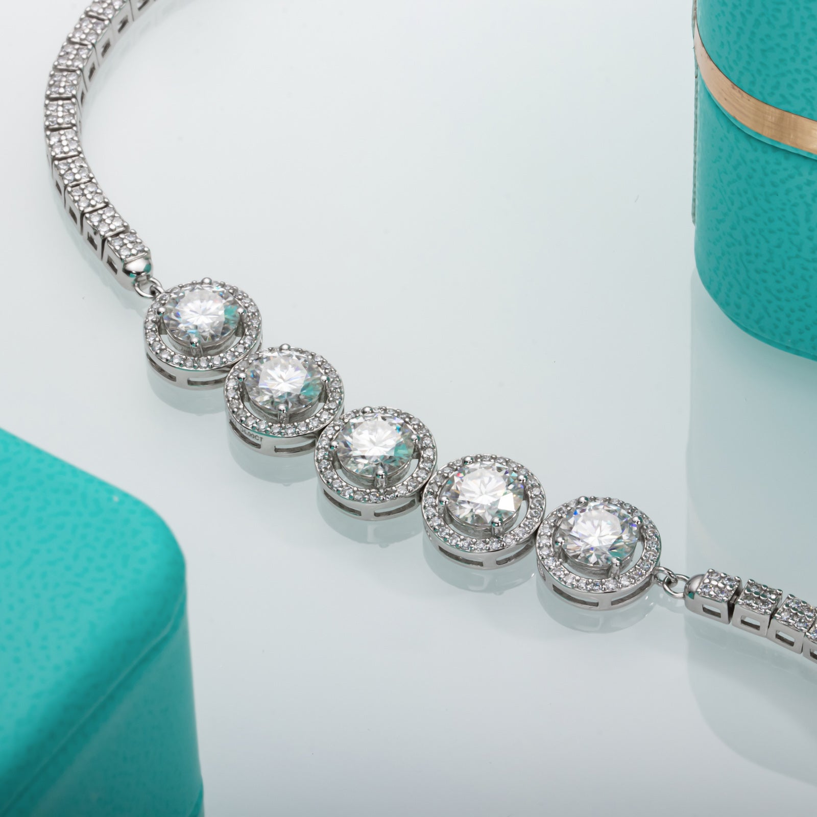 Five-Stone Moissanite Silver Adjustable Tennis Bracelet