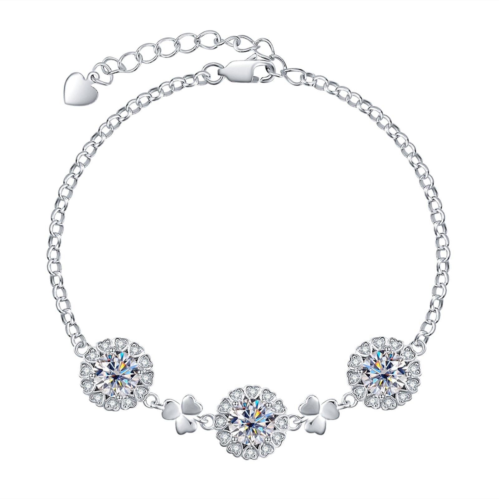 Moissanite Love Heart Silver Adjustable Bracelet