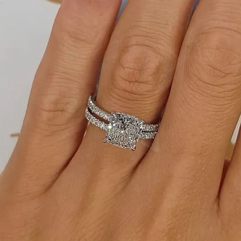 2.5 Carat Cushion Cut Bridal Wedding Ring Set Travel Ring With Half Eternity Wedding Band