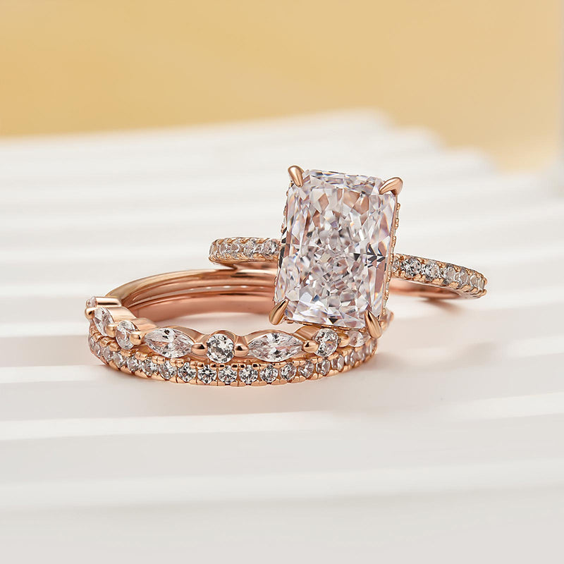3PC Wedding Set Elegant 3.5 Carat Radiant Cut Simulated Diamond Engagement Ring with Round & Marquise Accents Bands