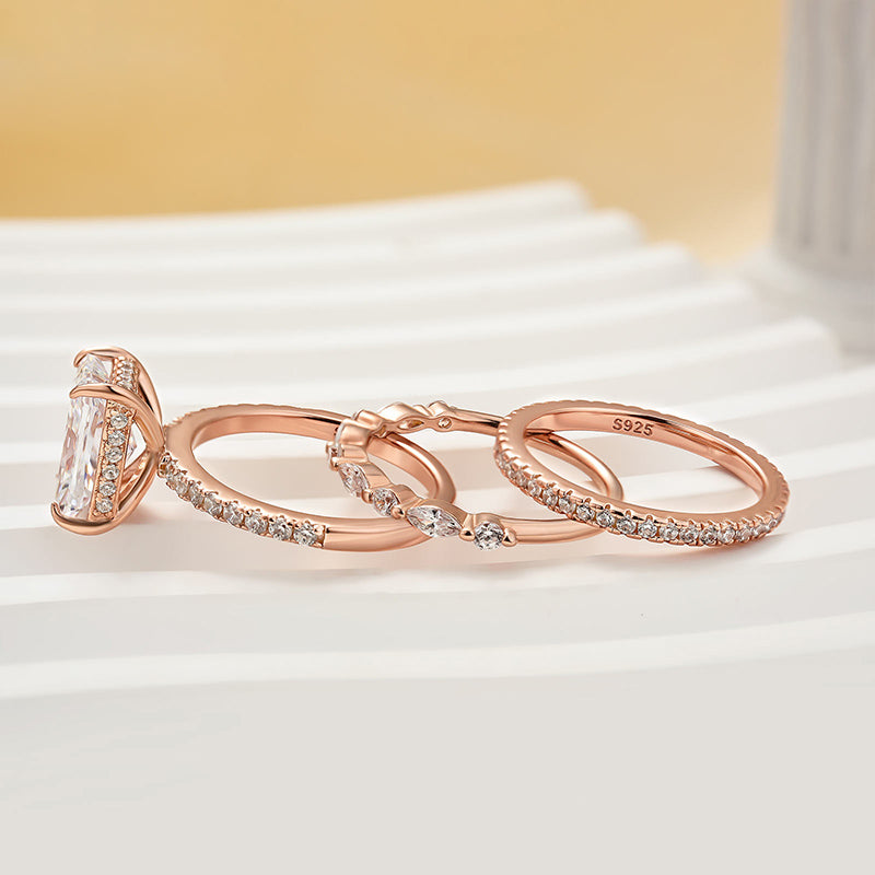 3PC Wedding Set Elegant 3.5 Carat Radiant Cut Simulated Diamond Engagement Ring with Round & Marquise Accents Bands