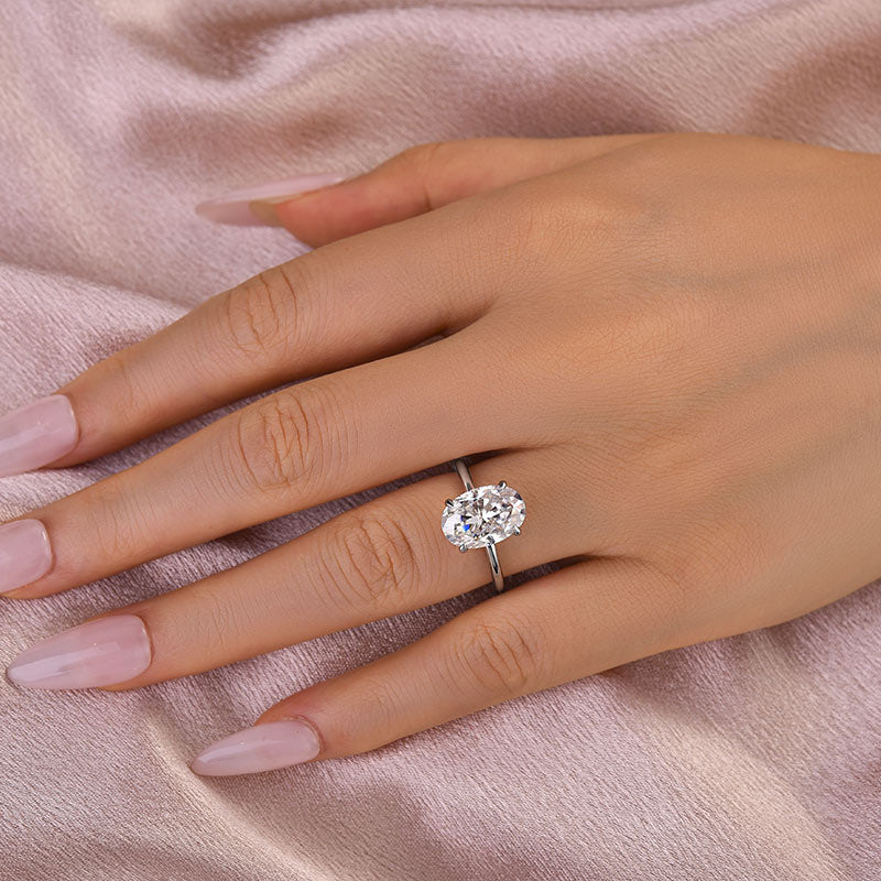 Classic 4.5Ct Solitaire Oval Cut Hidden Halo Engagement Ring In Sterling Silver
