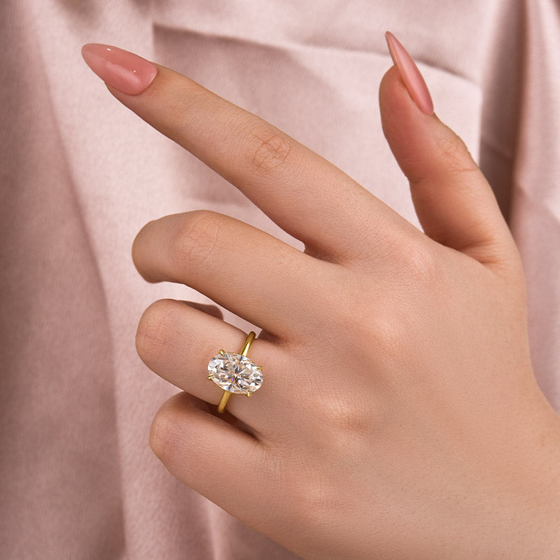 Classic 4.5Ct Solitaire Oval Cut Hidden Halo Engagement Ring In Sterling Silver